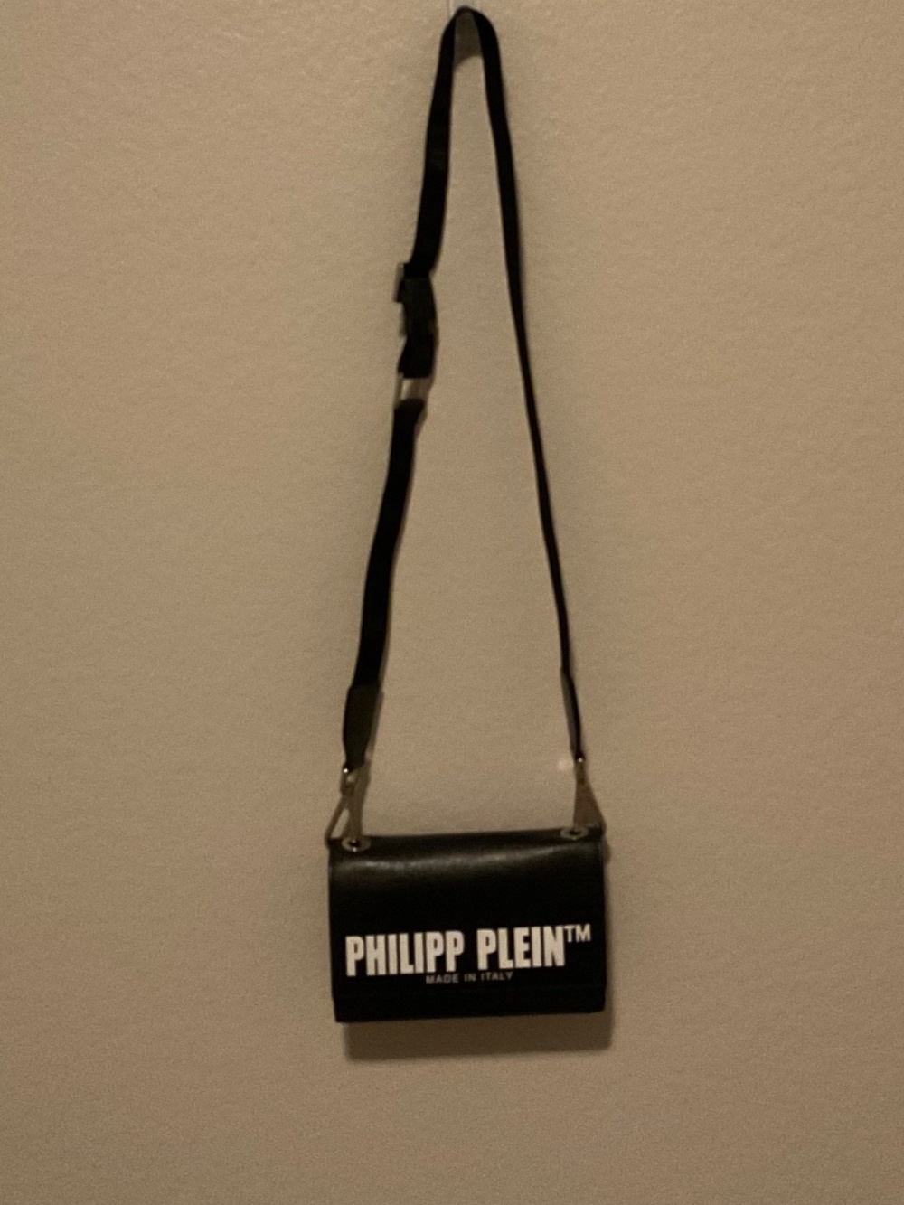 Phillip Plein TM logo print leather saddle handbag